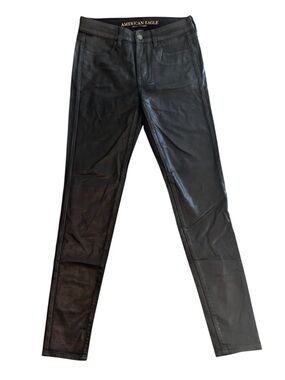American Eagle Outfitters Hi-Rise Jegging Jeans Black Coated Leather Look Size 6